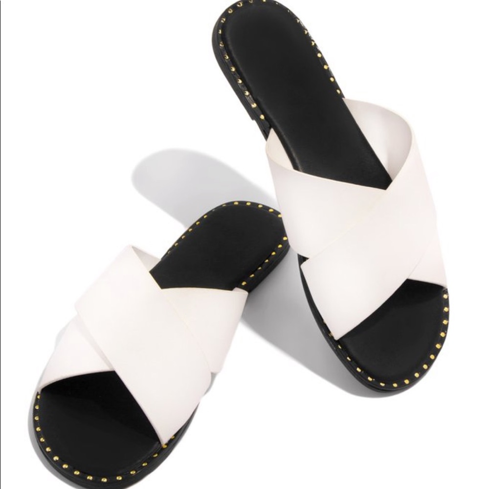 White X Band Studded Slide Flat Sandals - Picture 4 of 8